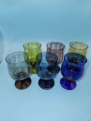 Set Of 6 Colored Swirled Glass Footed Cordials/Small Tumblers