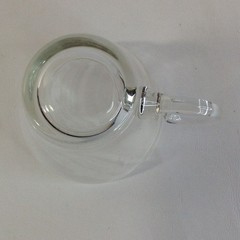 Clear Glass Punch Tea Cups Unique Handle Vintage Mid Century Set Of 6