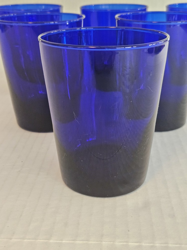 Vintage Set/6 Libbey Old Fashion Deep Cobolt Blue 14oz Flare Glasses USA