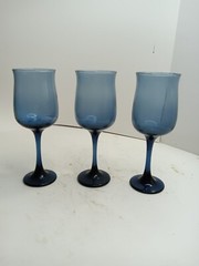 1970’S VINTAGE Libbey Tulip Connoisseur Water Wine Goblets Dusky Blue Glasses