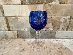 Bohemian Cobalt Blue Cut To Clear 6 3/4″ Goblet