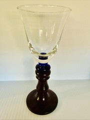 Wine Glass Wooden Turned Stem with Blue Glass 7 1/4″ Tall 5 oz
