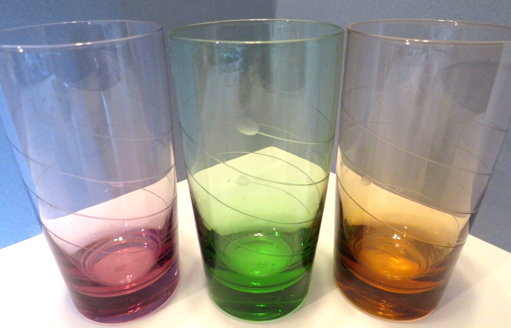 set-3 LENOX Glasses Cocktail «Tuscany Seasons» Jewel Colors Swirl Tumblers