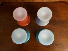 4 VTG HAZEL ATLAS MODERNTONE PLATONITE MILK GLASS STEMMED TUMBERS DESSERT CUPS