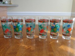 KIG INDONESIA 14 OUNCE TUMBLERS FRUIT DECAL LOT OF 6