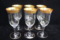 Tiffin Minton #14196 Set of 6 Wine Glasses Gold Trim Vertical Optic 5 3/4 «