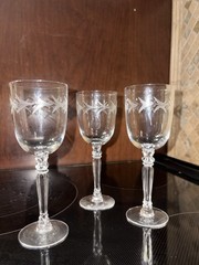 Set 3 Fostoria Crystal Holly Clear Water Glasses Stem 6030 Cut 815 Leaves Glass