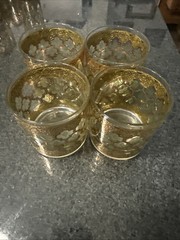 Vtg Culver Valencia MCM 22K Gold Green Diamond Whiskey Rocks Glasses Mint