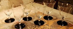 Vintage Set 6 Weston OPTIC PANEL w BLACK FOOT WATER GOBLET GLASSES Hand Blown