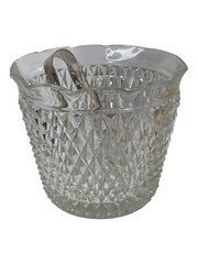 International Silver Co Clear Diamond Cut Ice Bucket w/ SILVER Tongs Cookie Jar
