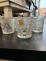 Set of 6 Clear Cut Glass 10.5 oz Whiskey Glasses, Round Glossy Finish