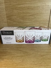GODINGER DUBLIN Crystal COLORS DOUBLE OLD FASHIONED GLASSES SET OF 4 Shannon
