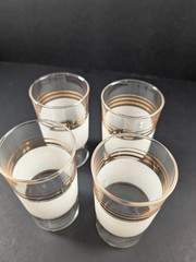 4 Vintage Frosted Gold Bands Tumblers Juice Glasses MCM Retro Barware 4.75″ T