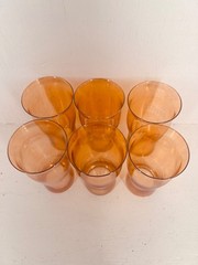 6 VTG AMBER Carnival Glass HONEY GOLD PANEL OPTIC FLARED RIM GLASSES