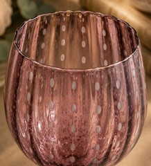 Artland Cambria Balloon Wine Glass Set Plum Ribbed Optic Panel Scalloped Rim 9”