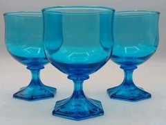 Vintage MCM Anchor Hocking Flair Laser Blue Footed Wine Goblets Set Of 3