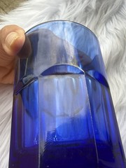 Vintage Niva Cobalt Blue Glass Tumblers Set Of 4 Faceted Drinking Glasses MCM