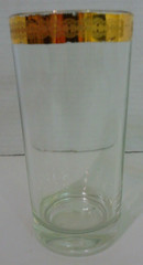 Vtg Set of 4 Drinking Glasses Tumbler Clear with Gold Trim On Top Edge 5.5″ Tall