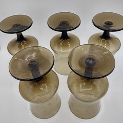 Vtg Seneca Amber Smoke Water Goblets Drink Glass Elegant etched brand (5)