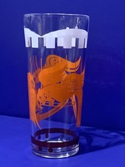 Vintage Hazel Atlas Big Top Circus Orange Parrots 6.5” Tall Beverage Glass