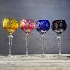 Vintage Cut To Clear Crystal Goblets Set 4 Jewel Colors Traube 1 Nachtmann