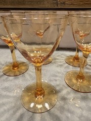 Vintage Art Deco Amber Glass Cordial Glasses Set of 6 Optic Panel Stemware