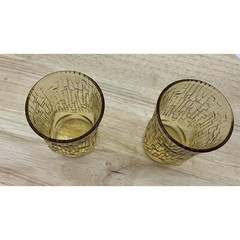 Amber Textured Bark Glass Tumblers Set of 2 Small Juice Drinking Glasses Yellow