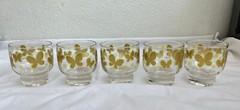 6 Piece Set Of Vintage Culver Cocktail Footed Glass Set 22K Gold Butterfly RARE