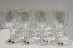 Fostoria Shell Pearl Water Goblets 3 Oz Loop Optic Iridescent 5″ Set of 12