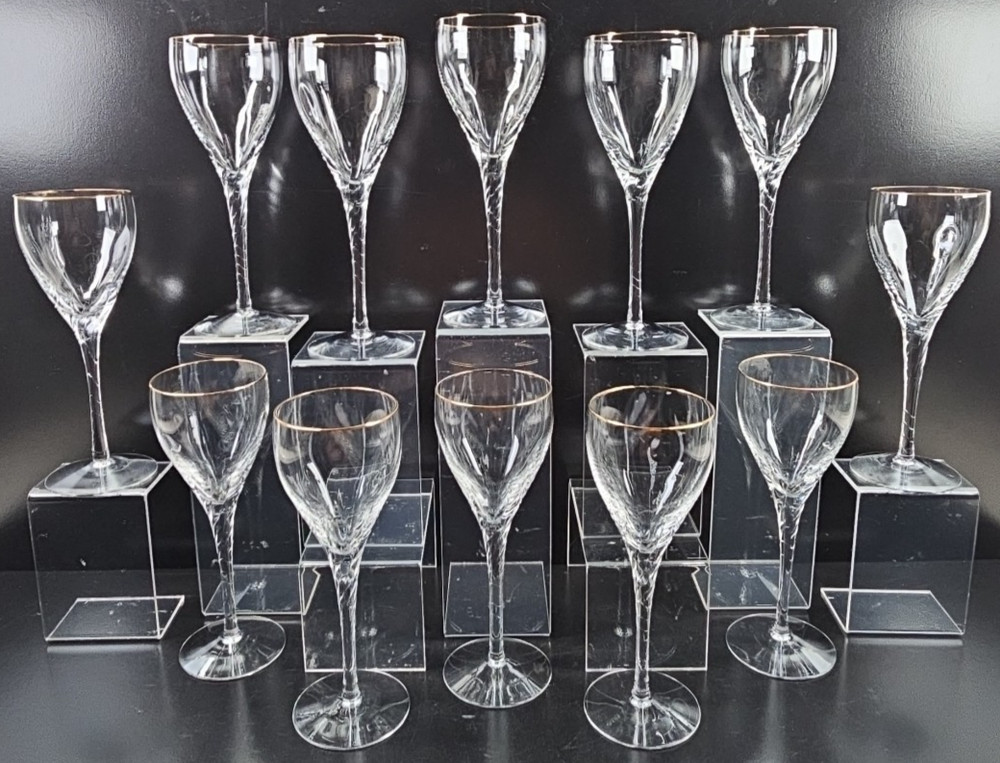 (12) Lenox Encore Gold Wine Glasses Set Elegant Crystal Clear Swirl Stemware Lot