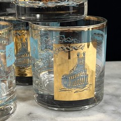 8 ~VTG MCM Libbey’s Old Fashioned Steamboat Glasses Teal Gold Southern Comfort