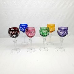 Nachtmann Set Of 6 Cordial Wine Glasses Traube Cut To Clear Mixed Colors 7 3/4″