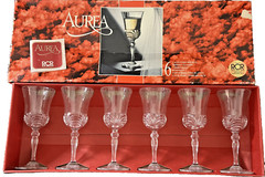 Royal 24% Crystal Rock Aurea Italian Sherry Glasses Set Of 6 RCR in Original Box