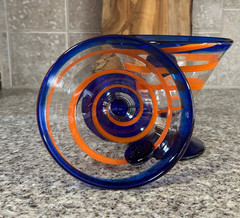 Kosta Boda~Royal Caribbean Cruise Line~Margarita~Glass~Cobalt~Orange Swirls~Pair
