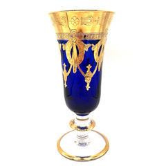 Vintage Interglass Italy Crystal Champagne Flute 24K Gold Trim Cobalt Blue – 1