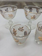 Set Of 5 Vintage 3 Flat Juice Glass 2 Sherbert Golden Foliage by Libbey Glass