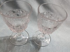 2 Vintage Early American Pattern Glass Flint Currier and Ives Goblet