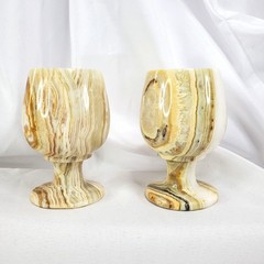 2 Hand-Carved Marble Onyx Cups Wine Goblets 4 Inches Tall DAMAGED