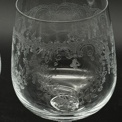 Set of 6 Vintage Bohemia Crystal Etched Floral Goblets Czechoslovakia 6.5”