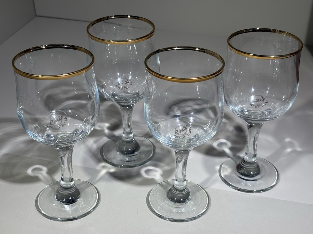 Vintage Circleware Pasabahce Gold Rimmed Wine Glasses Set of 4 NIB Never Used
