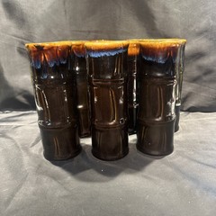 8 Vintage RARE LIBBEY Black Brown Blue Bamboo Barware Tiki Tall Cocktail Mugs