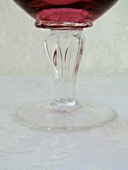 Pair of Hand-Blown Cut to Clear Vintage Cranberry Stained Wine Glasses
