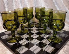 6 Vintage King’s Crown Colony Color Green Water Wine Glasses Goblets 5 3/4″ Set