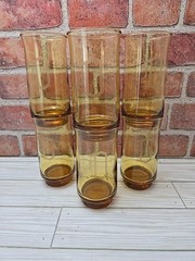 Anchor Hocking Honey Gold Glasses – Set of 6-stackable W/ «D»