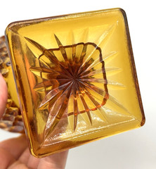 Pair of Indiana Glass Mt. Vernon Square Base Amber 6″ Goblets Cups Glasses