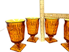 MCM VTG 4 – Indiana Amber Glasses Mt.Vernon Tea Water Footed Goblet Square Base