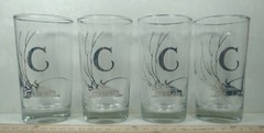 Mid Century Highball Drink Glass Tumbler set of 4 w/ Silver Monogram Letter C