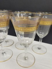 Tiffin? Unknown Manufacturer Gold Rim Water Goblet 6 1/2″- Wine Glass Set Of 5