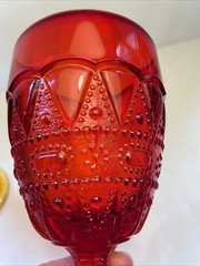 Pair 2 Vintage Kemple Goblets Red To Gold Amber Ambre Lace & Dewdrop 6” Tall