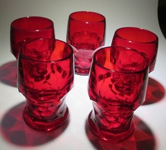 5 Ruby Red Viking Glass Georgian Tumblers 4″ Tall 10 Oz Size VTG MCM